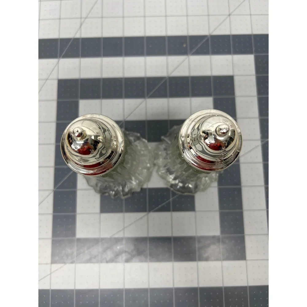 Vintage Leonard Crystal Salt and Pepper Shakers Japan Silver Plated Top Set
